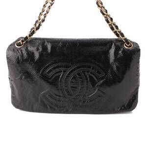 Chanel Coco Mark Enamel Chain Strap Shoulder Bag Black